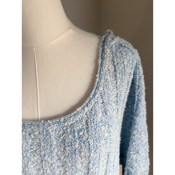 Free People Good Day Sweater Size Medium Blue Ribbed Cropped Oversized - Picture 7 of 11